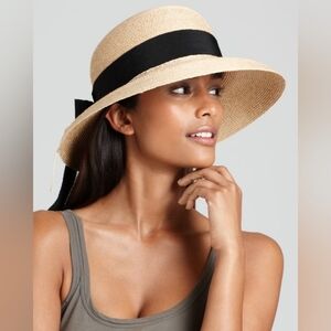 Helen Kaminski Natural Straw Sun Hat with Black Ribbon